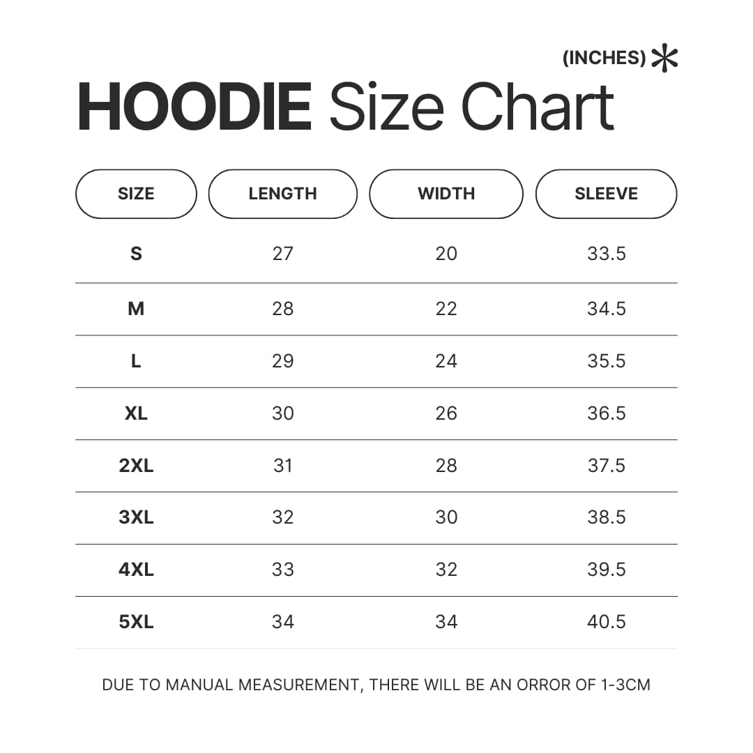 Hoodie Size Chart - Terraria UK Shop