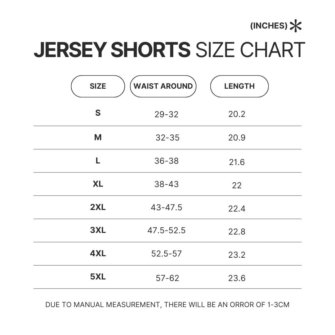 Jersey Shorts Size Chart - Terraria UK Shop