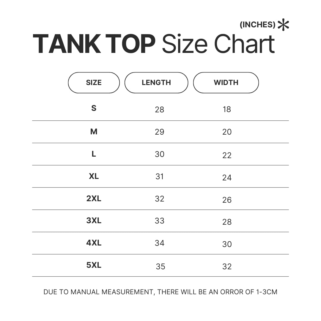 Tank Top Size Chart - Terraria UK Shop