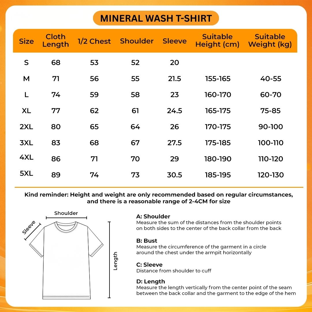 Mineral Wash T Shirt Size Chart - Terraria UK Shop